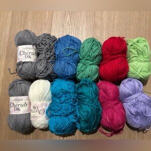 12 skeins multiple colors of cascade Cherub DK yarn